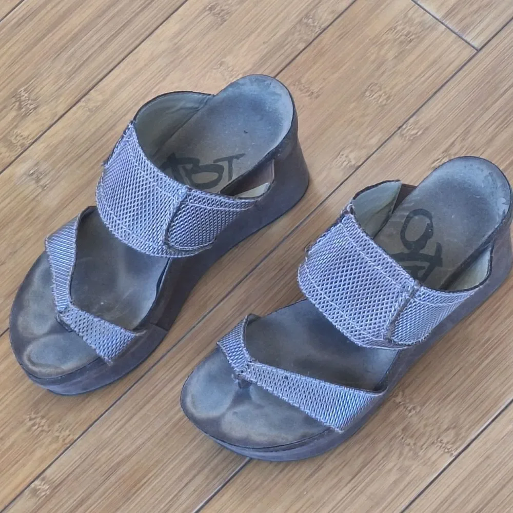 OTBT Brookfield Pewter Mesh Wedge Platform Sandals Women's Size 7.5 M